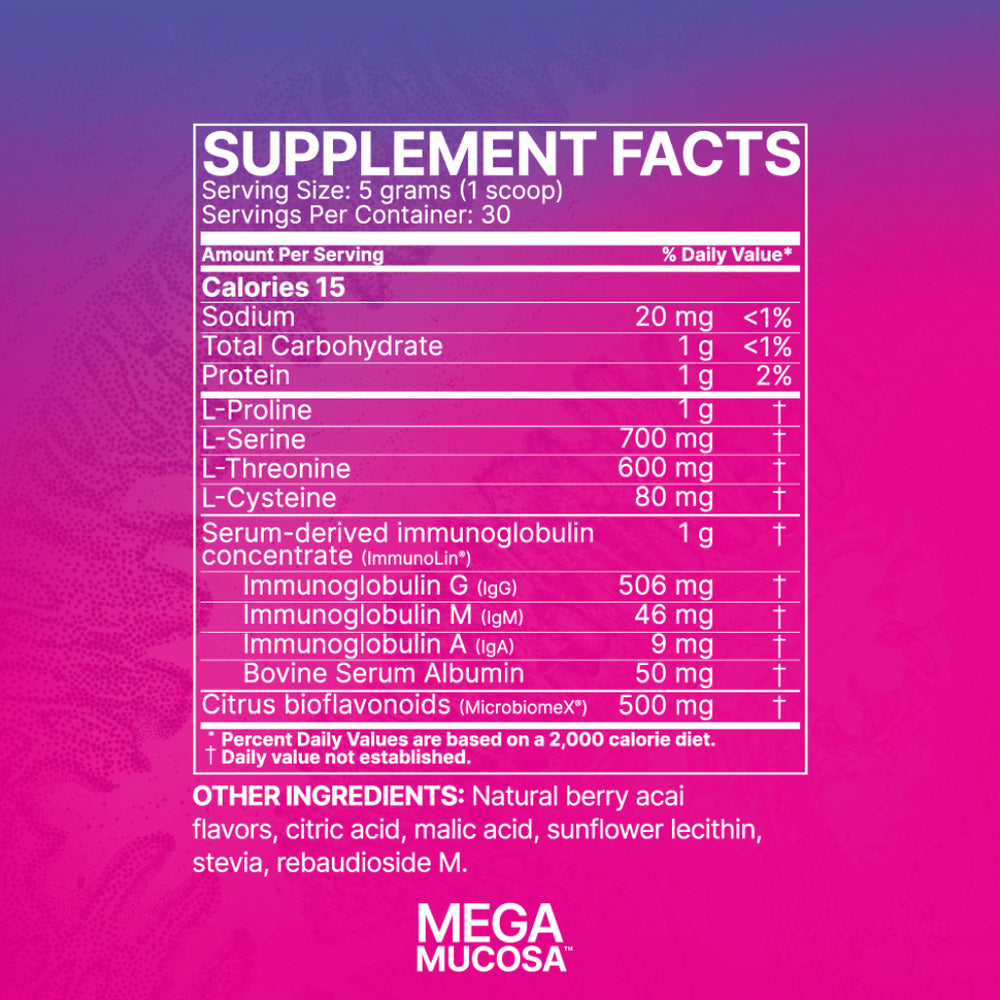 MegaMucosa Powder (L-prolina, L-serina, L-treonina, L-cisteina, ImmunoLin, Bioflavonoides)